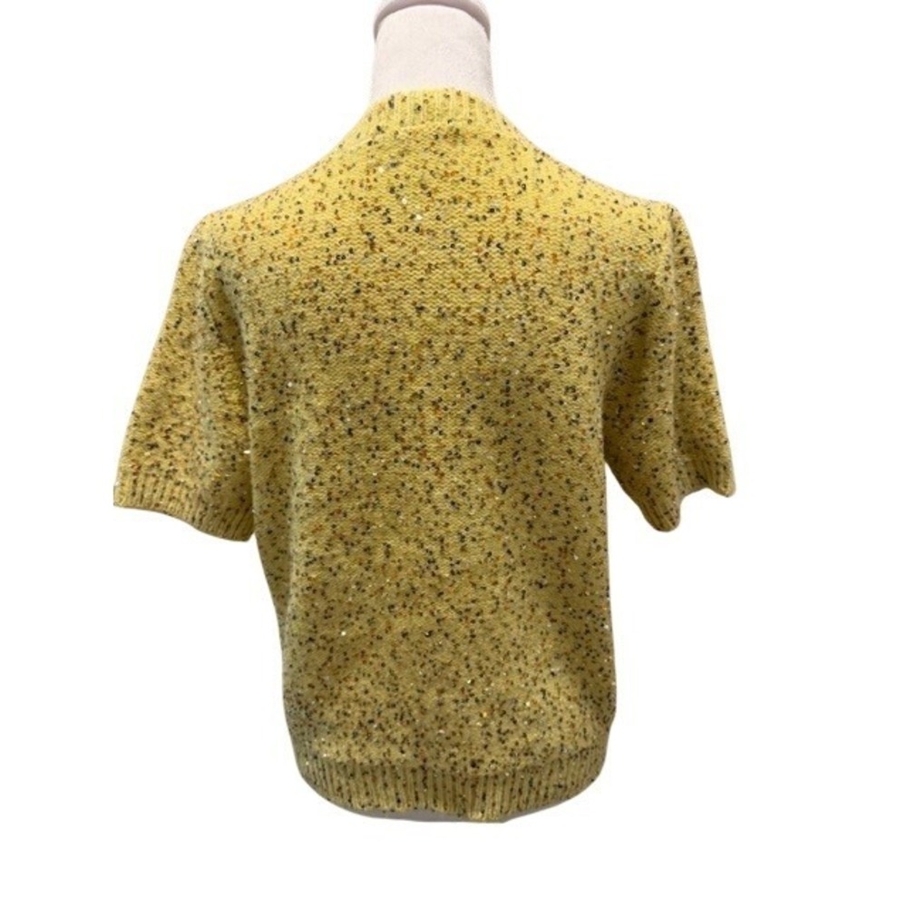 Zara Womens Sequin Knit Sweater Yellow Short Sleeve Crew Neck Size M EUC - Picture 3 of 8